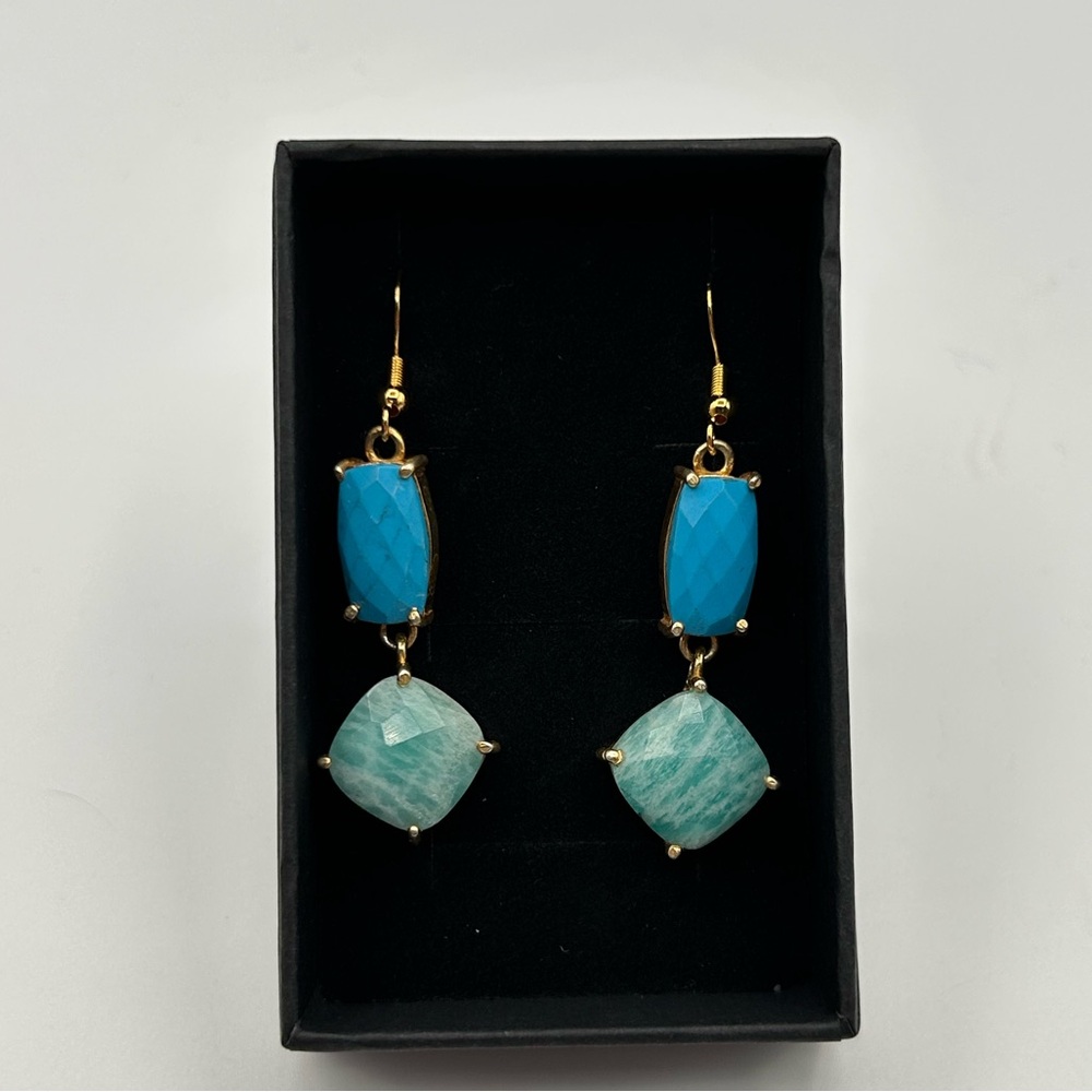 Love, Jenny Leigh Amazonite and Sleeping Beauty Turquoise 925 Earrings - Picture 1 of 1